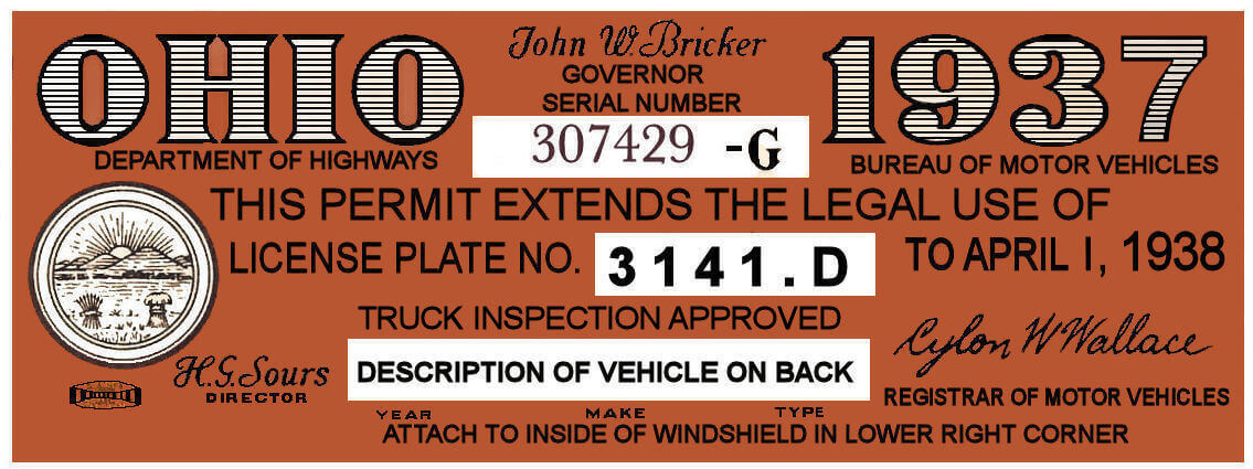 (image for) 1937 Ohio Auto registration/Inspection sticker